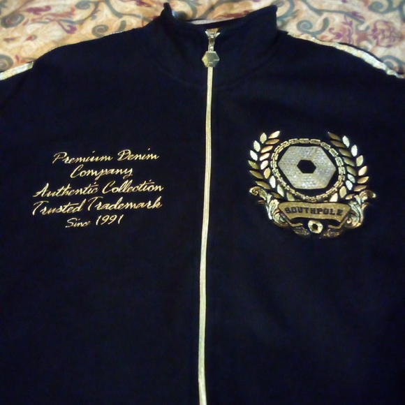 SOUTH POLE Premium Designer Full Zip Embroidered Studded Jacket Men's L Black - Picture 2 of 16